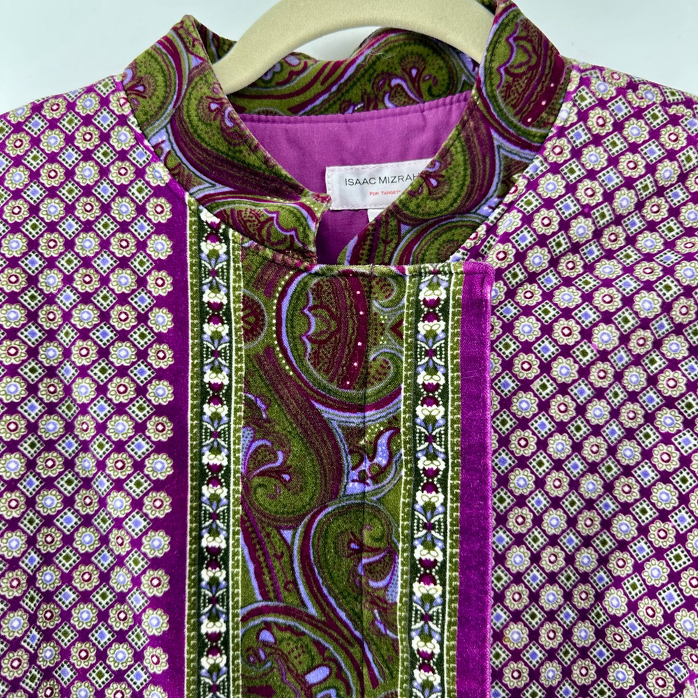 ISAAC MIZRAHI Purple Green VELVET Paisley Blazer Bohemian SUIT JACKET WOMENS M - Picture 3 of 11